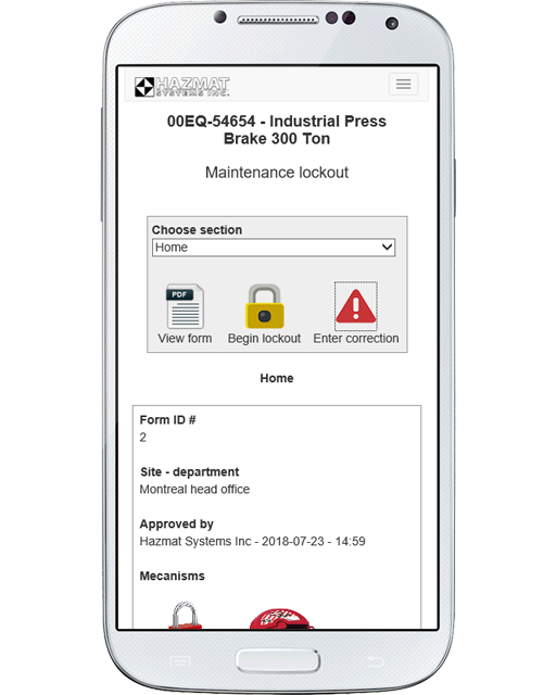 Our extremely user-friendly mobile interface will adapt to any mobile device, and allow you to view lockout/tagout information right from the work floor