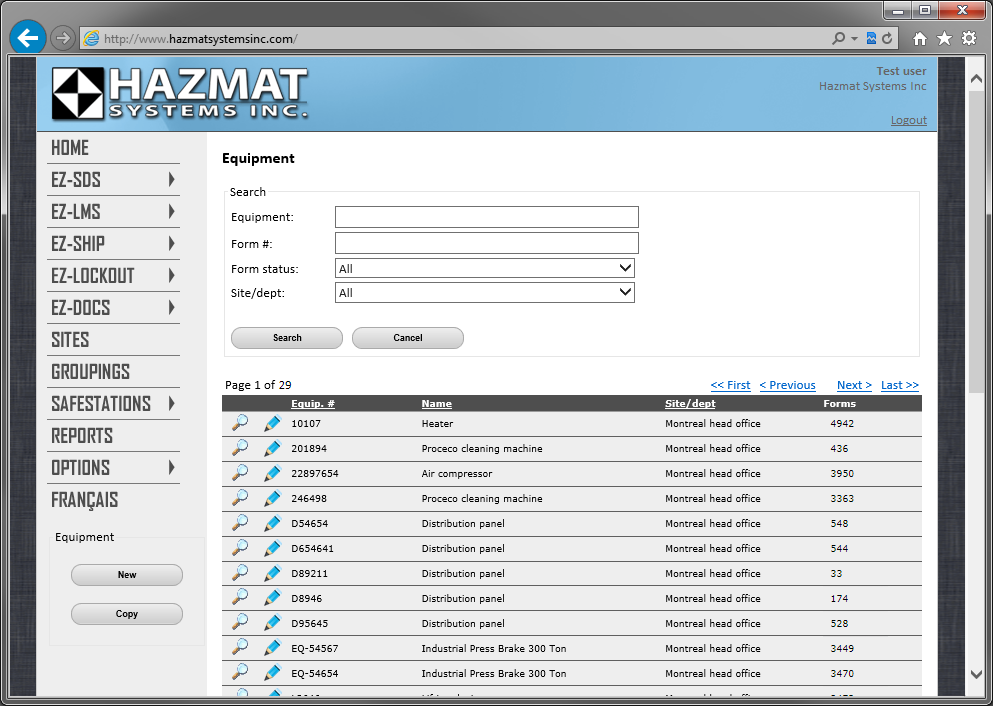 Easily manage all your forms and equipment using our user-friendly online interface